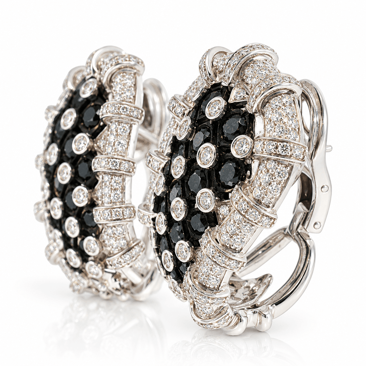 Estate 18K White Gold Black & White Diamond Statement Earrings, 9.20ctw