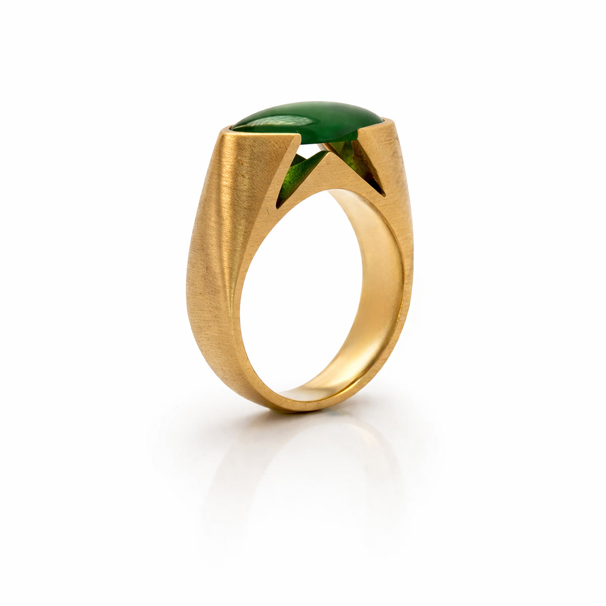 Estate 18KY GIA Marquise Feu Cui Jadeite Ring Sz 7.25