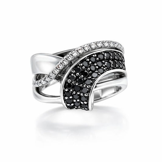 LeVian crossover ring with black and white diamonds in 14kt white gold