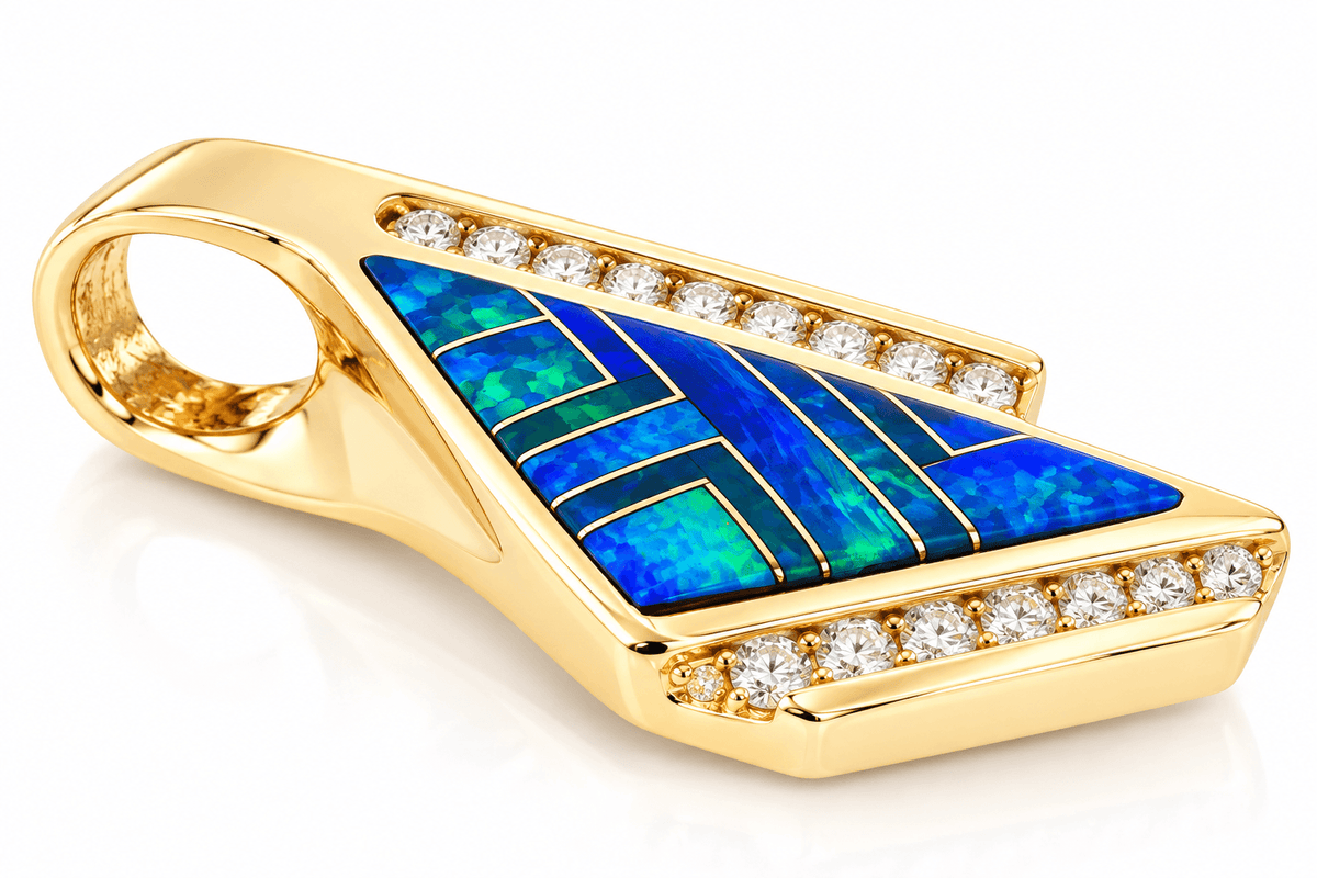 ESTATE Thane DeLeon signed 14K Gold Opal & 0.63ctw Natural Diamond Pendant (NO CHAIN) 8.2G