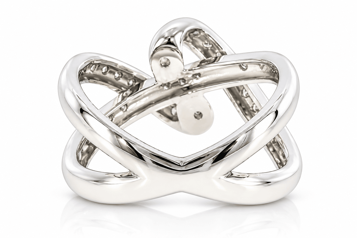 Estate 18K White Gold Diamond Interwoven Crossover Ring | 0.60 CTW | Size 6.75