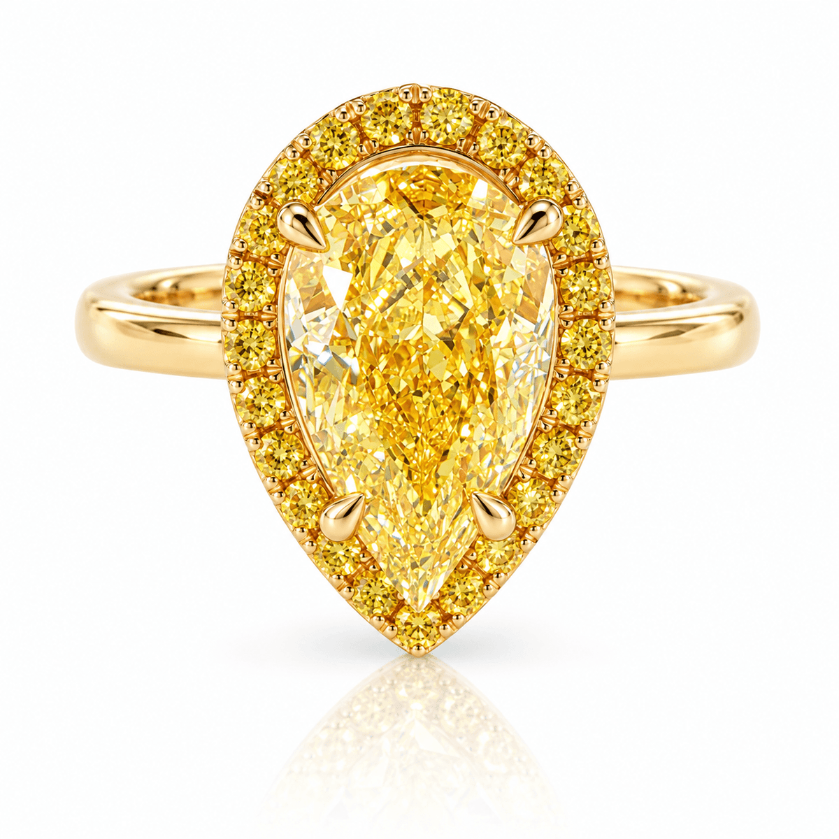3.07ct Fancy Intense Yellow Pear Lab-Grown Diamond Halo Ring in 14K Yellow Gold