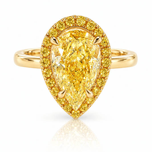 3.07ct Fancy Intense Yellow Pear Lab-Grown Diamond Halo Ring in 14K Yellow Gold