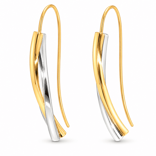 Vintage two-tone 14K Yellow & White Sculptural Drop earrings 2.26g