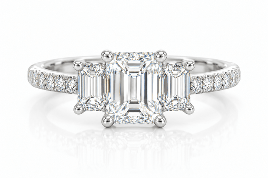 14KW 1.01 CT E VS1  GIA#2207682569 Natural Emerald Cut, 2X EC 0.52ctw, 12X RB 0.11ctw