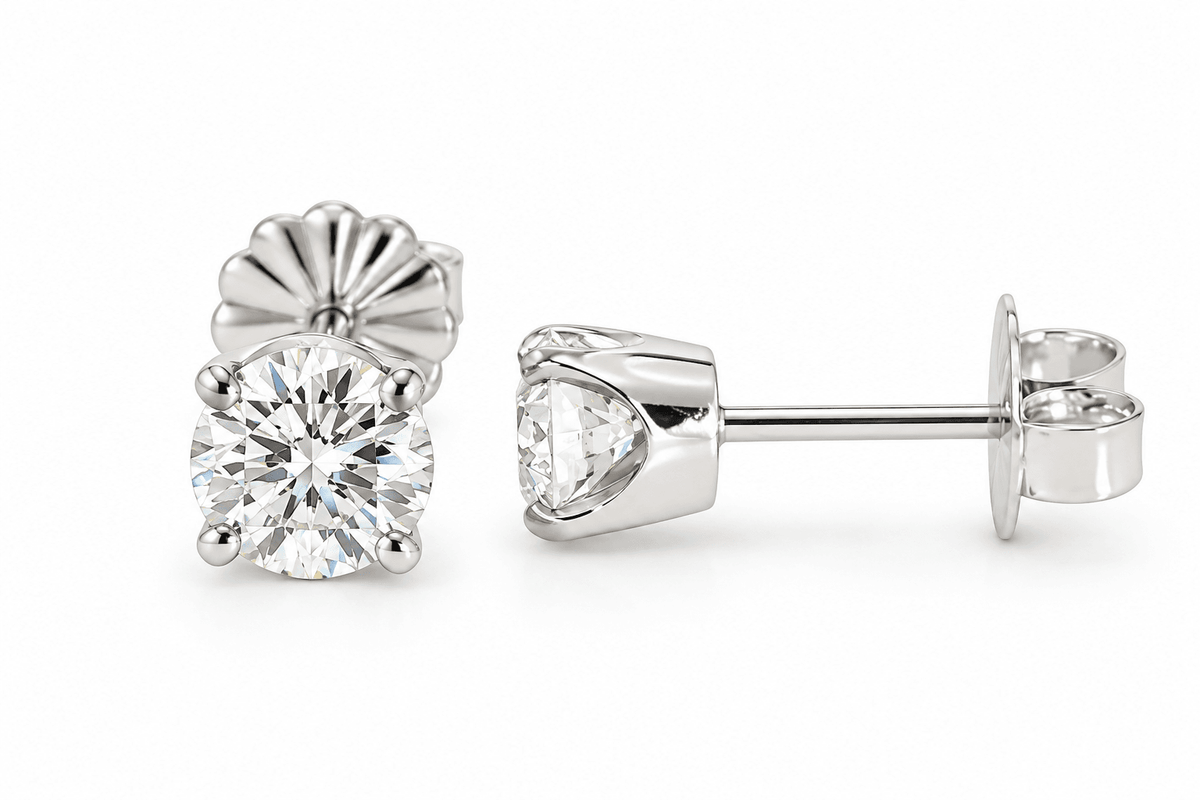 0.83ctw Natural Round Brilliant Diamond Four-Prong Stud Earrings in 14K White Gold