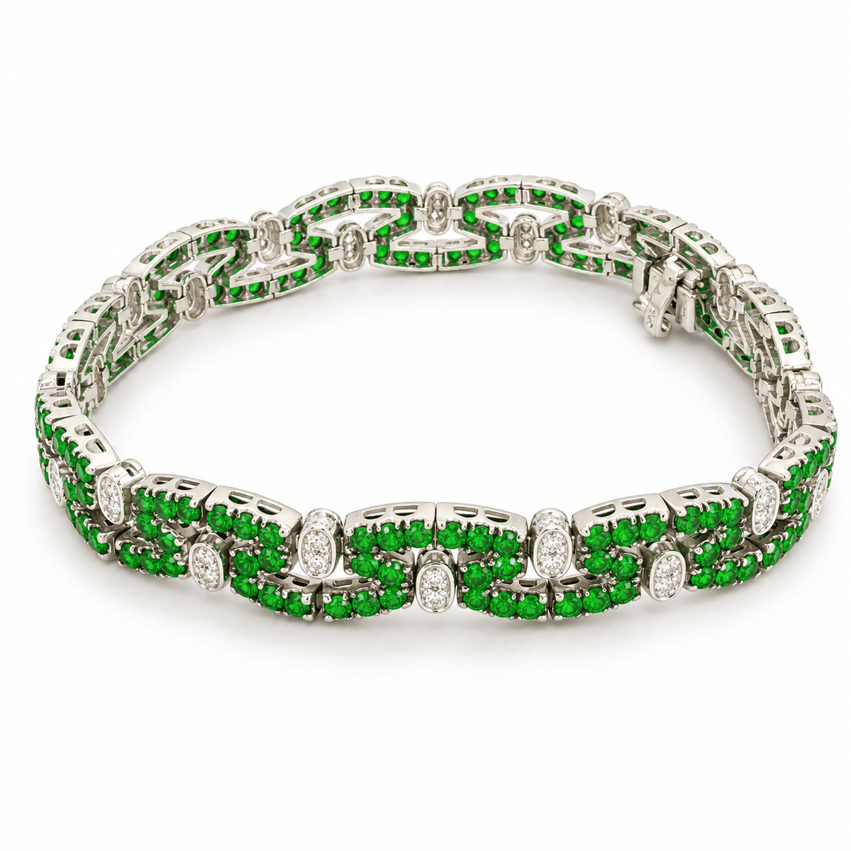 Estate 14K White Gold 5.28ctw Tsavorite Garnet & Diamond Link Bracelet
