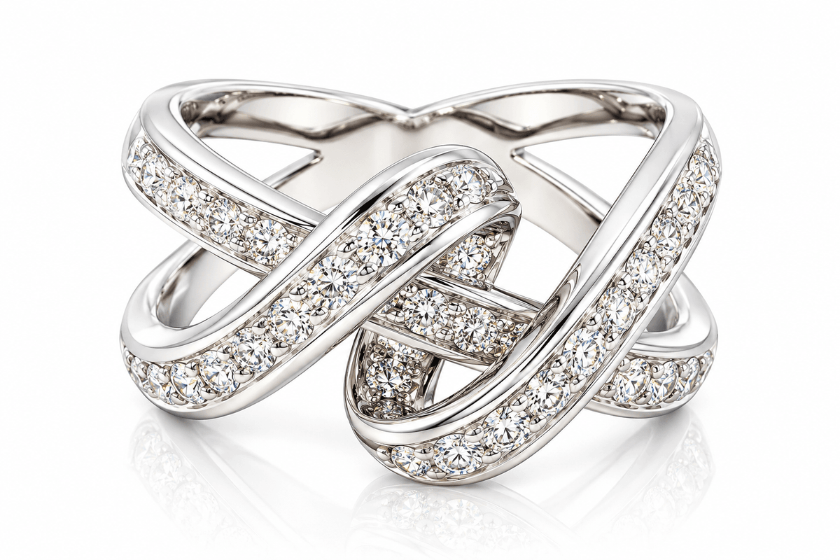 Estate 18K White Gold Diamond Interwoven Crossover Ring | 0.60 CTW | Size 6.75