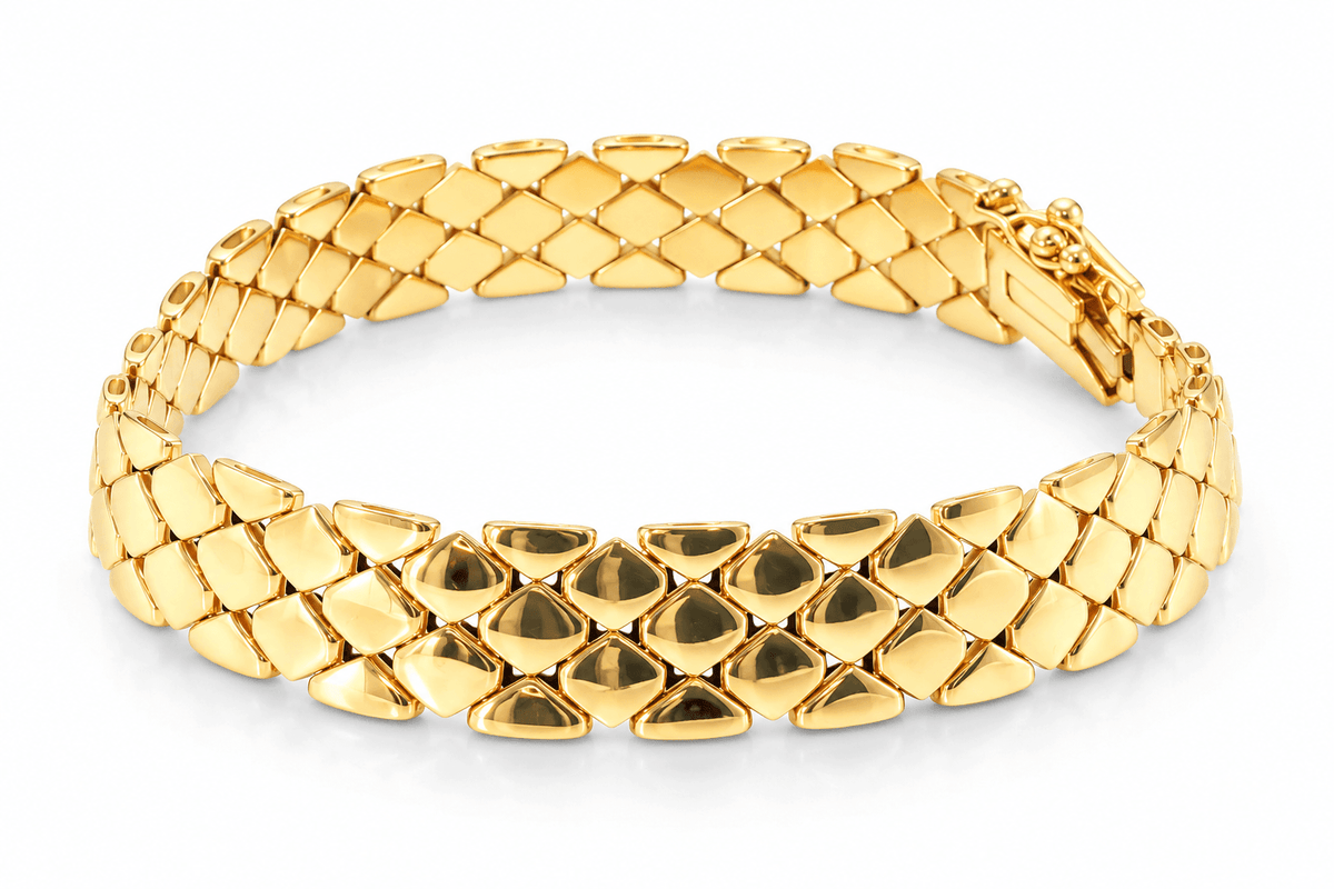 Vintage Italian 14K Yellow Gold Geometric Woven Link Bracelet, 7¼"