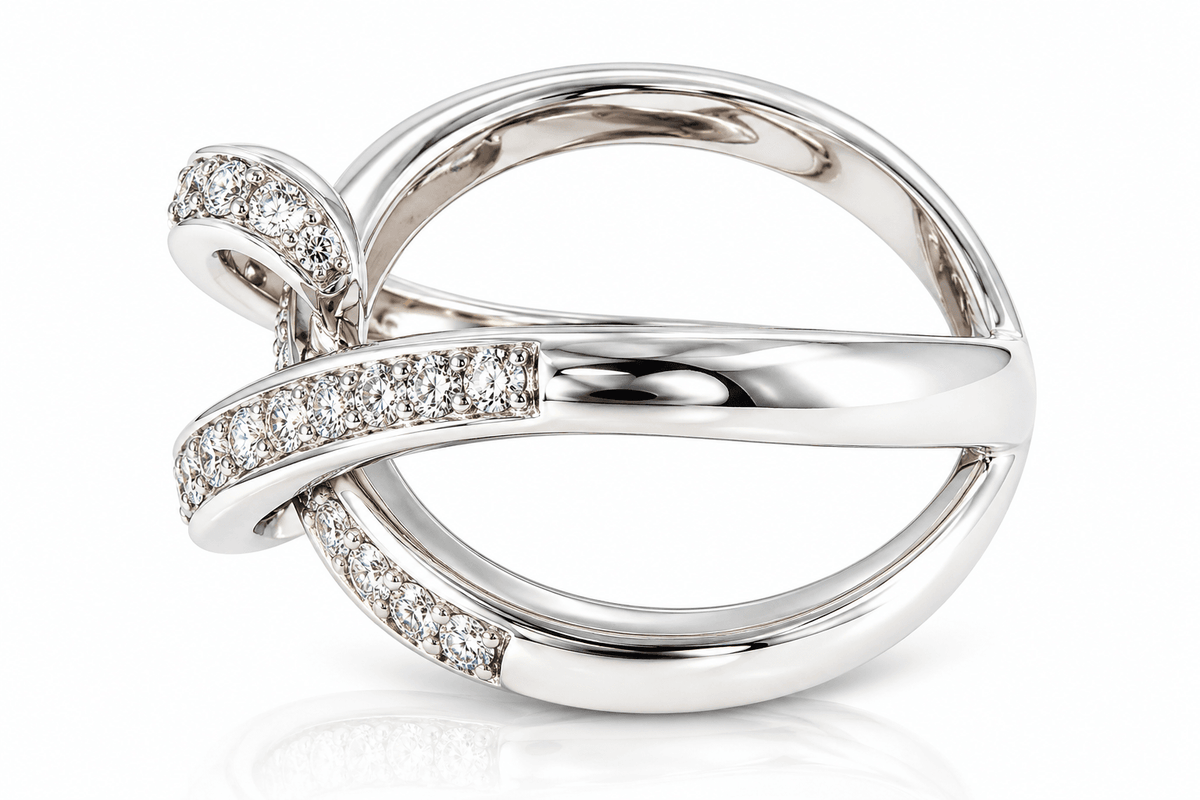 Estate 18K White Gold Diamond Interwoven Crossover Ring | 0.60 CTW | Size 6.75
