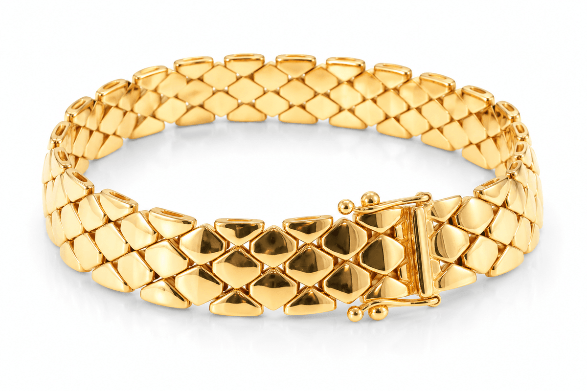 Vintage Italian 14K Yellow Gold Geometric Woven Link Bracelet, 7¼"