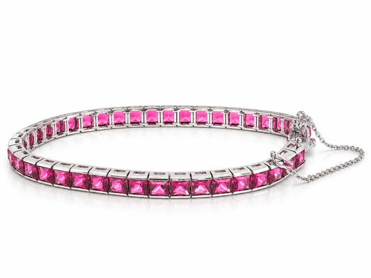 Estate 18K Stamped Gold Pink Simulated Gemstone Tennis Bracelet 7" Inch