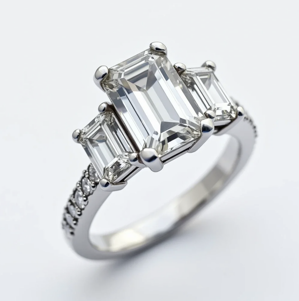 Diamond Emerald 3-Stone Engagement Ring