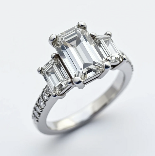 Diamond Emerald 3-Stone Engagement Ring