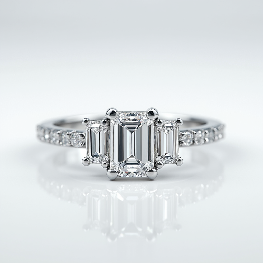 Diamond Emerald 3-Stone Engagement Ring
