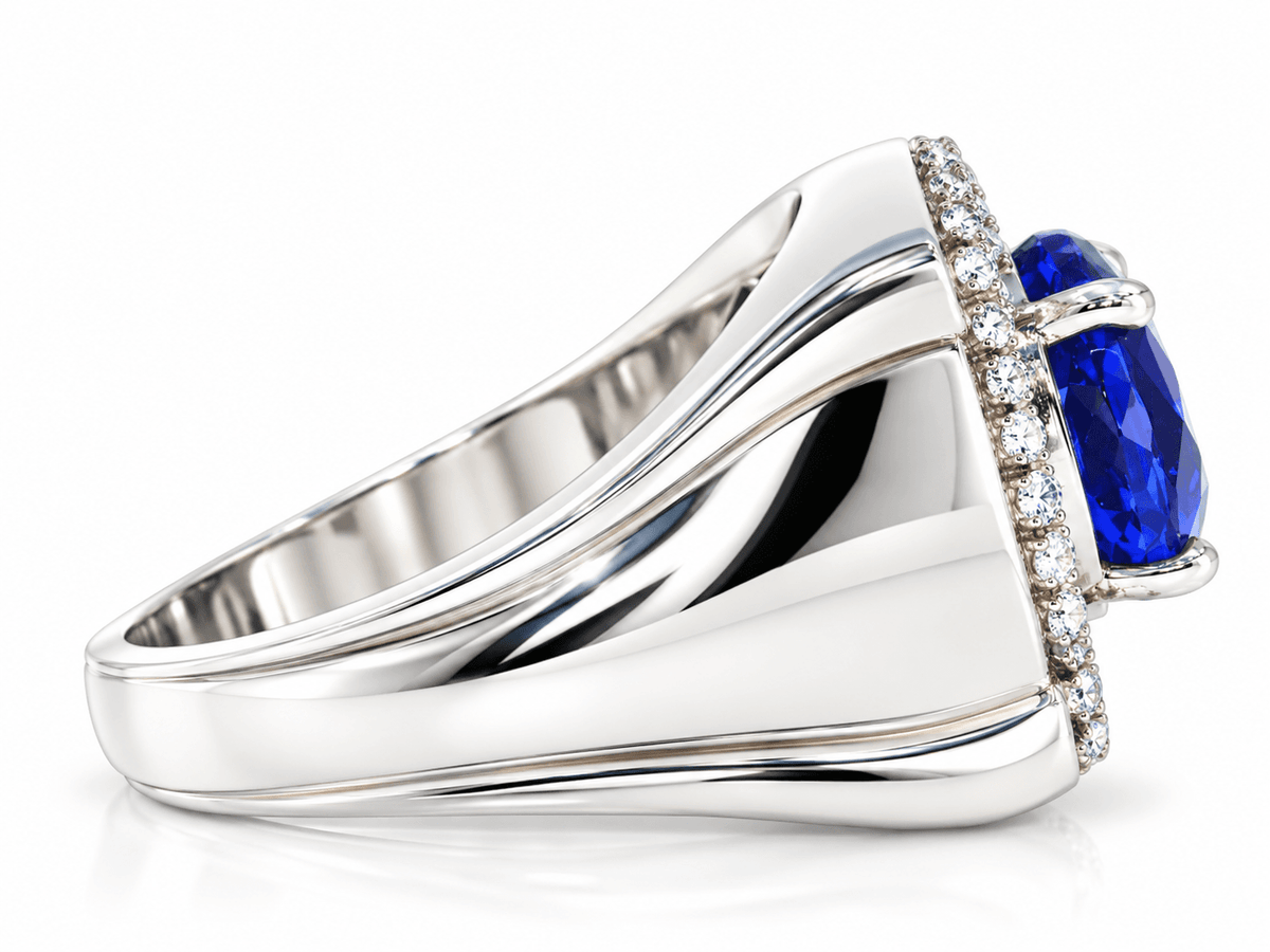 Estate 14K White Gold 8.00ct AAA Tanzanite & 0.66ctw Diamond Unisex Statement Ring