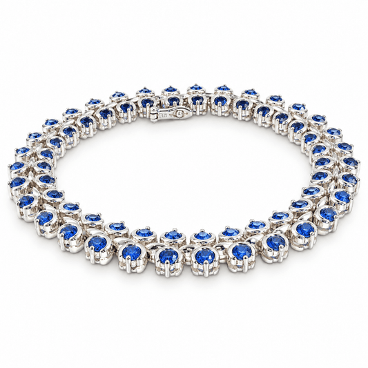 Vintage 18.00ctw Cornflower Blue Sapphire Double-Row Flexible Bracelet in 14K White Gold
