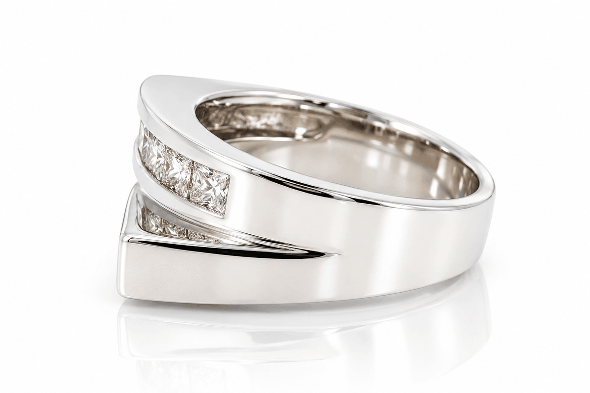 Estate 18K White Gold Natural Pink Sapphire & Diamond Crossover Ring | 1.40 CTW
