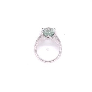 Green prasiolite ring in 18kt white gold, alternate view