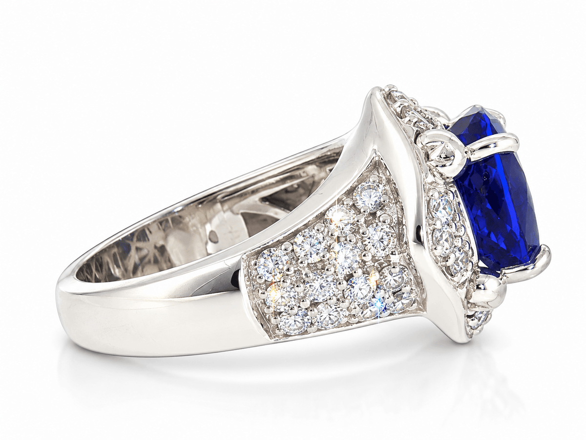 Estate 14K White Gold 5.65ct AAA Tanzanite & 1.28ctw Natural Diamond Statement Ring