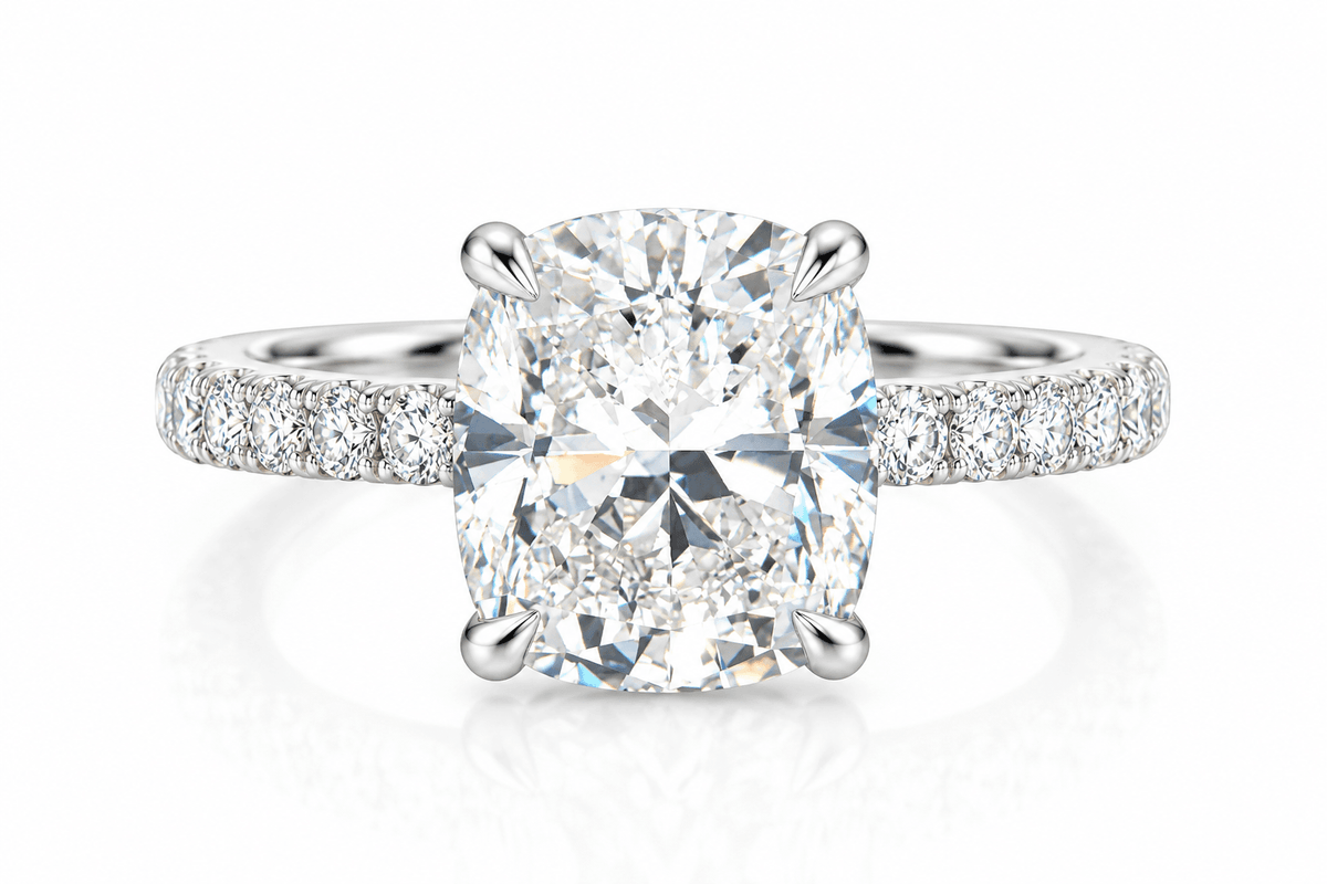 2.81ct H VS1 Lab-Grown Cushion Brilliant Diamond Platinum French-set Unity Engagement Ring with Natural Diamond Accents