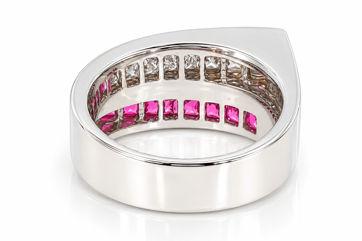 Estate 18K White Gold Natural Pink Sapphire & Diamond Crossover Ring | 1.40 CTW
