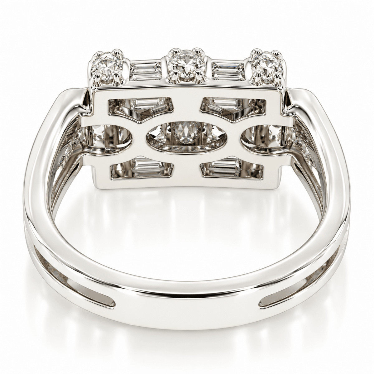 Vintage 14KW 2.27ctw Round & Baguette Diamond Statement Ring 7.9g
