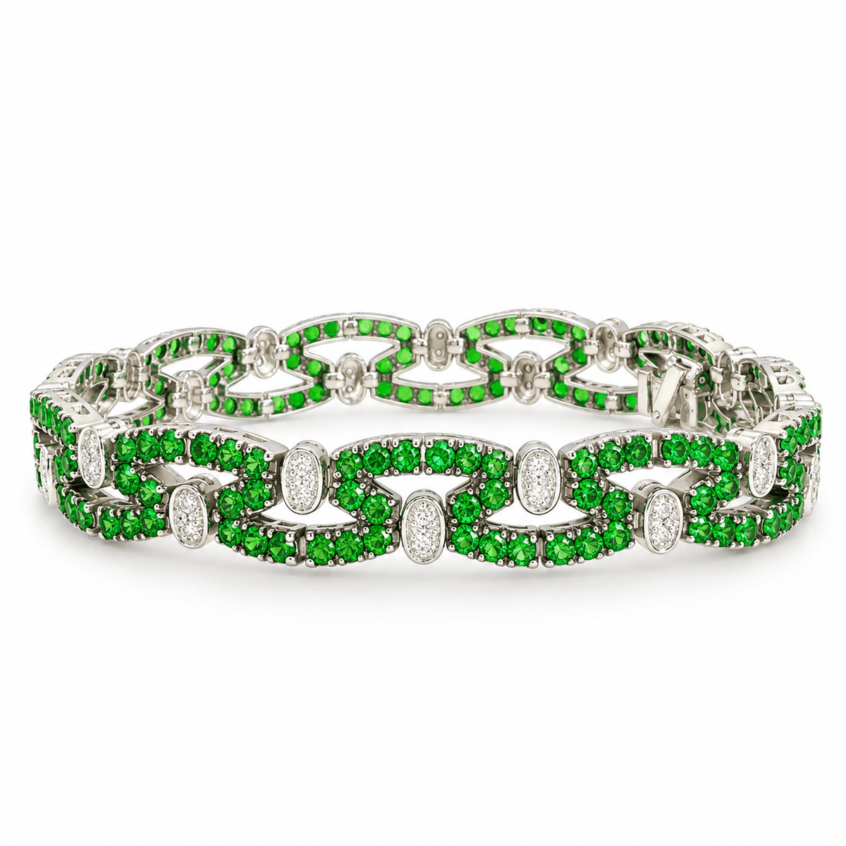 Estate 14K White Gold 5.28ctw Tsavorite Garnet & Diamond Link Bracelet