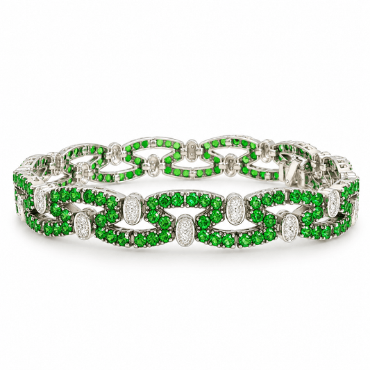 Estate 14K White Gold 5.28ctw Tsavorite Garnet & Diamond Link Bracelet