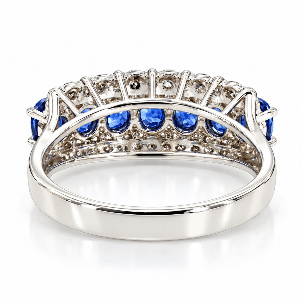 Estate 14K White Gold 1.54ctw Blue Sapphire & Diamond Three-Row Ring