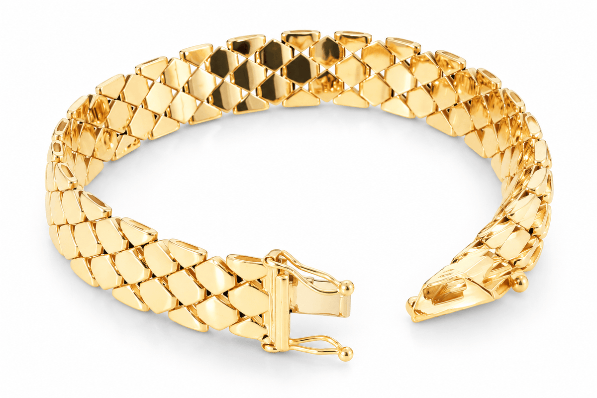 Vintage Italian 14K Yellow Gold Geometric Woven Link Bracelet, 7¼"