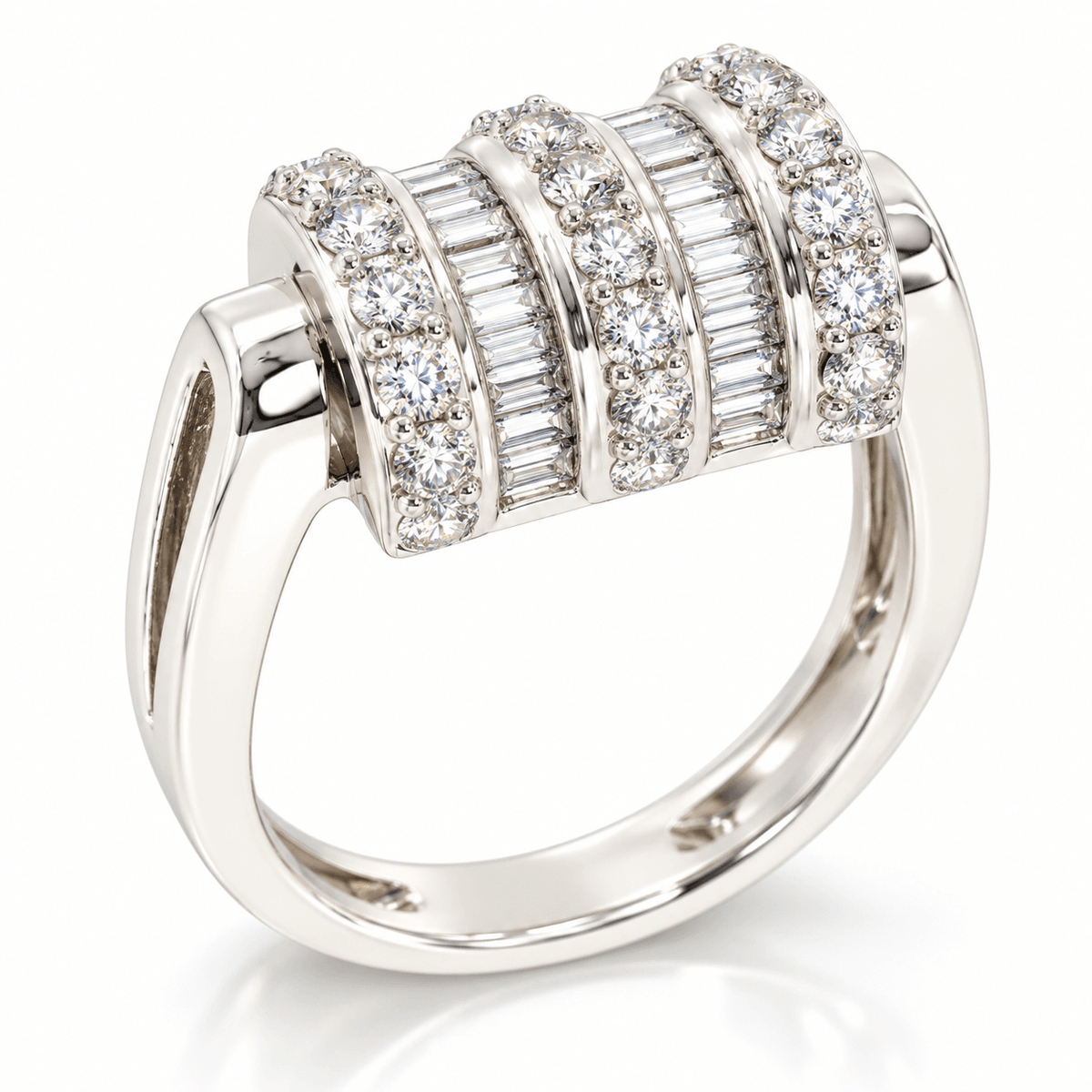 Vintage 14KW 2.27ctw Round & Baguette Diamond Statement Ring 7.9g