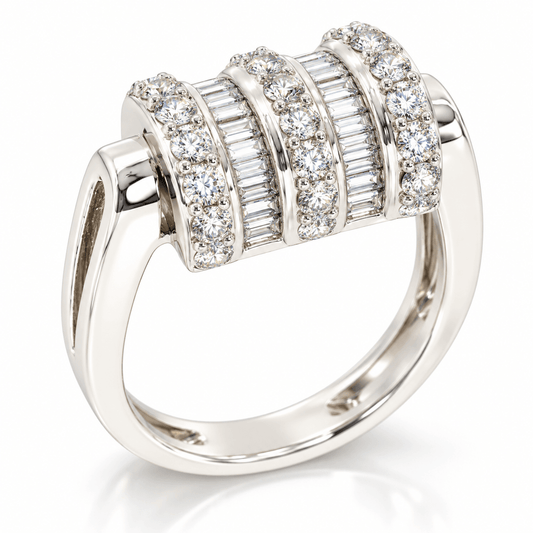 Vintage 14KW 2.27ctw Round & Baguette Diamond Statement Ring 7.9g