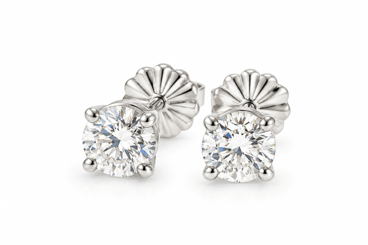 0.83ctw Natural Round Brilliant Diamond Four-Prong Stud Earrings in 14K White Gold