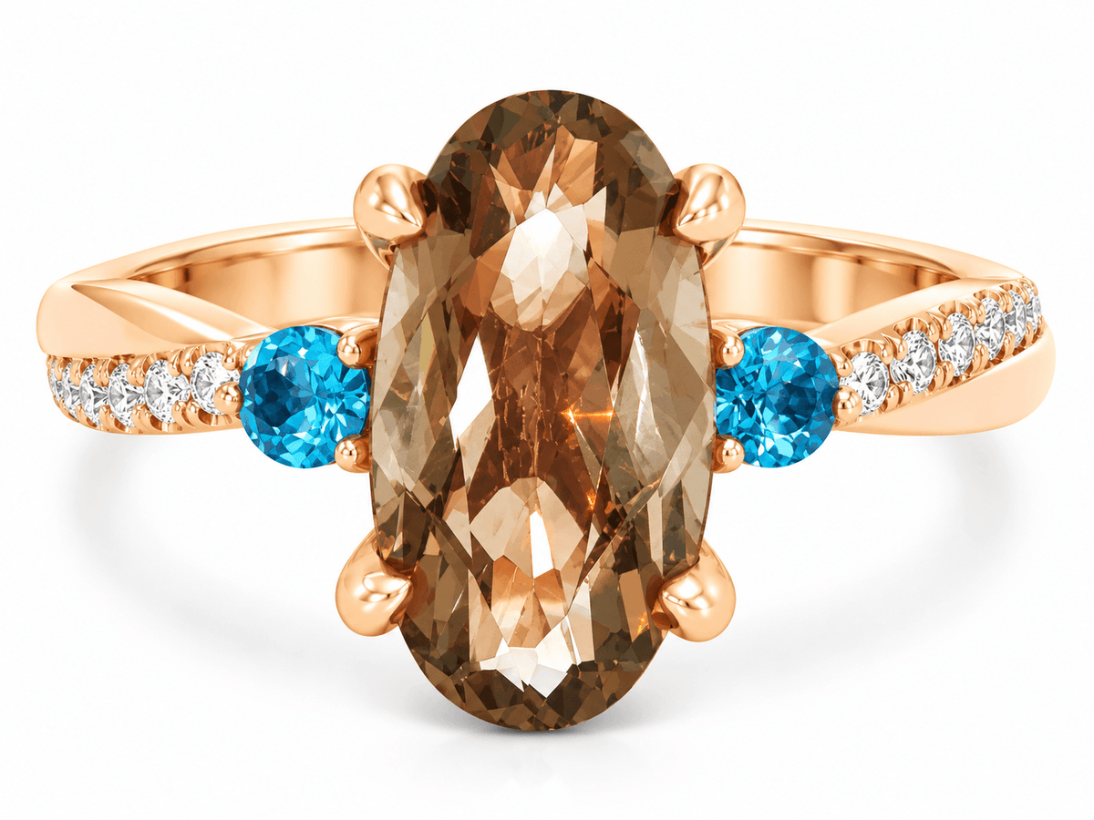 One-of-a-Kind Smoky Quartz, Blue Zircon & Diamond Ring in 14K Rose Gold