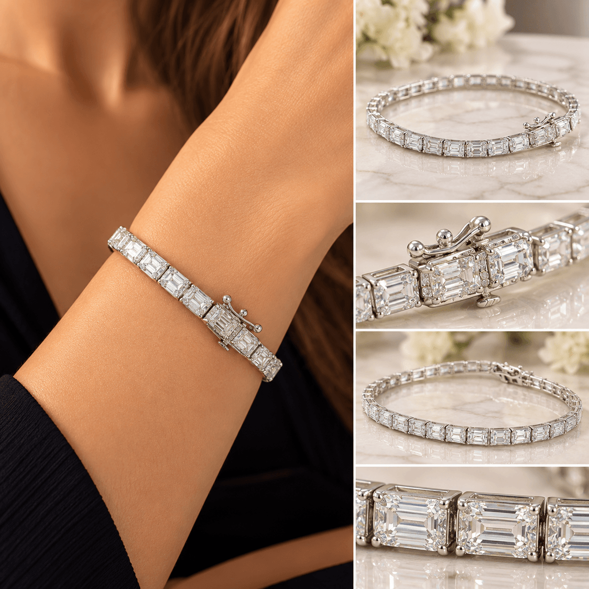 14KW LGD Emerald Tennis Bracelet "Lightweight" 38x11.02 E/F VS