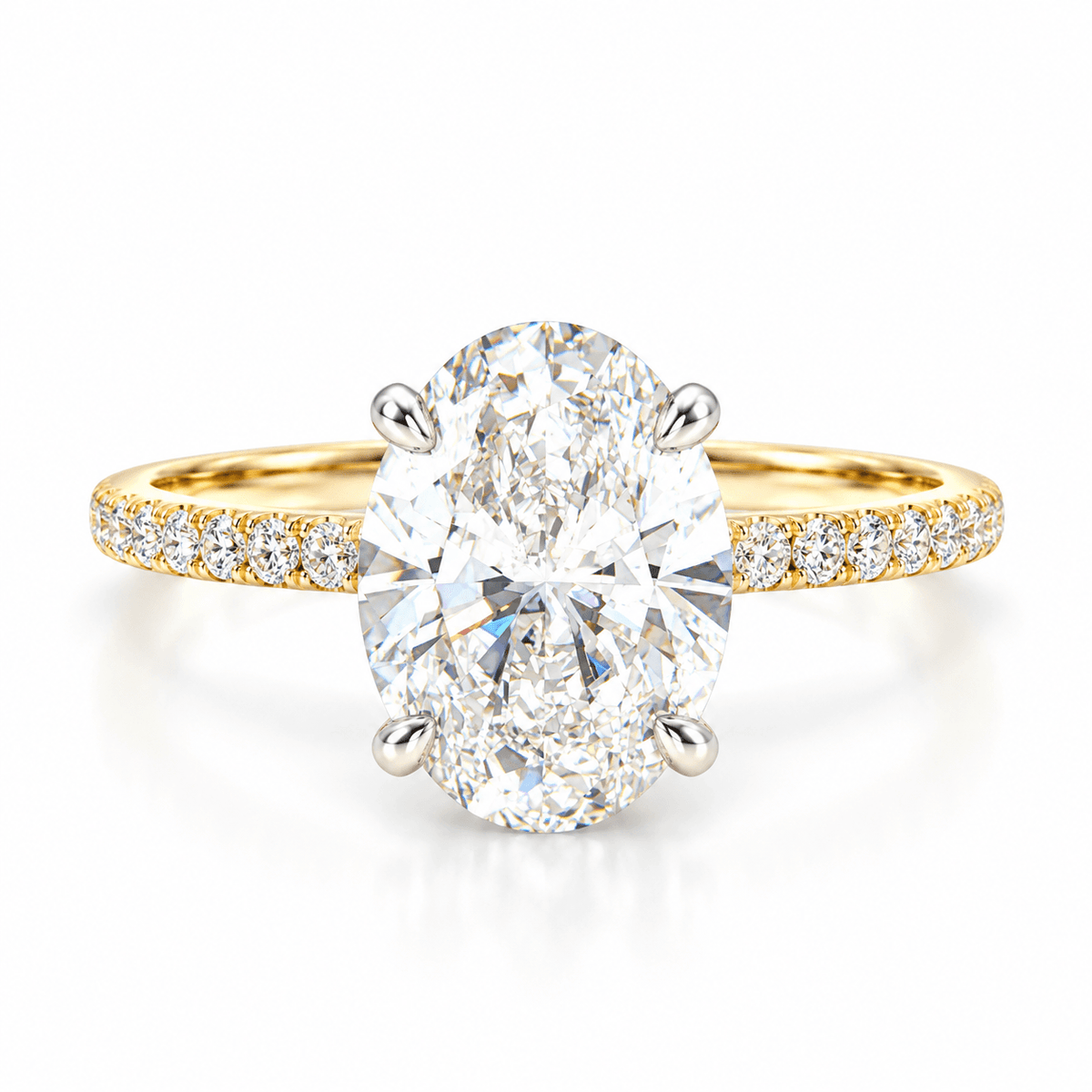 3.06ct G SI1 OVAL Lab-Grown IGI 14KT Yellow with White Prongs and 15x0.25ctw Natural G SI diamonds
