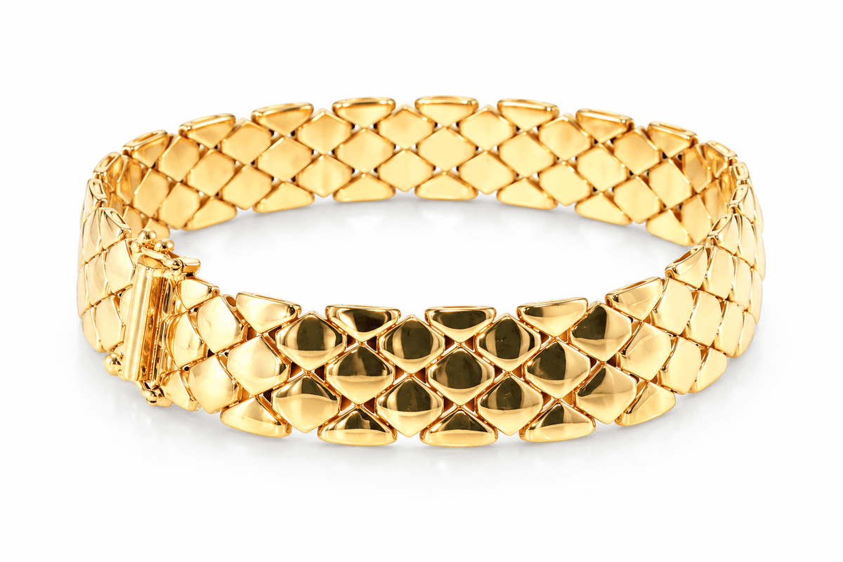 Vintage Italian 14K Yellow Gold Geometric Woven Link Bracelet, 7¼"