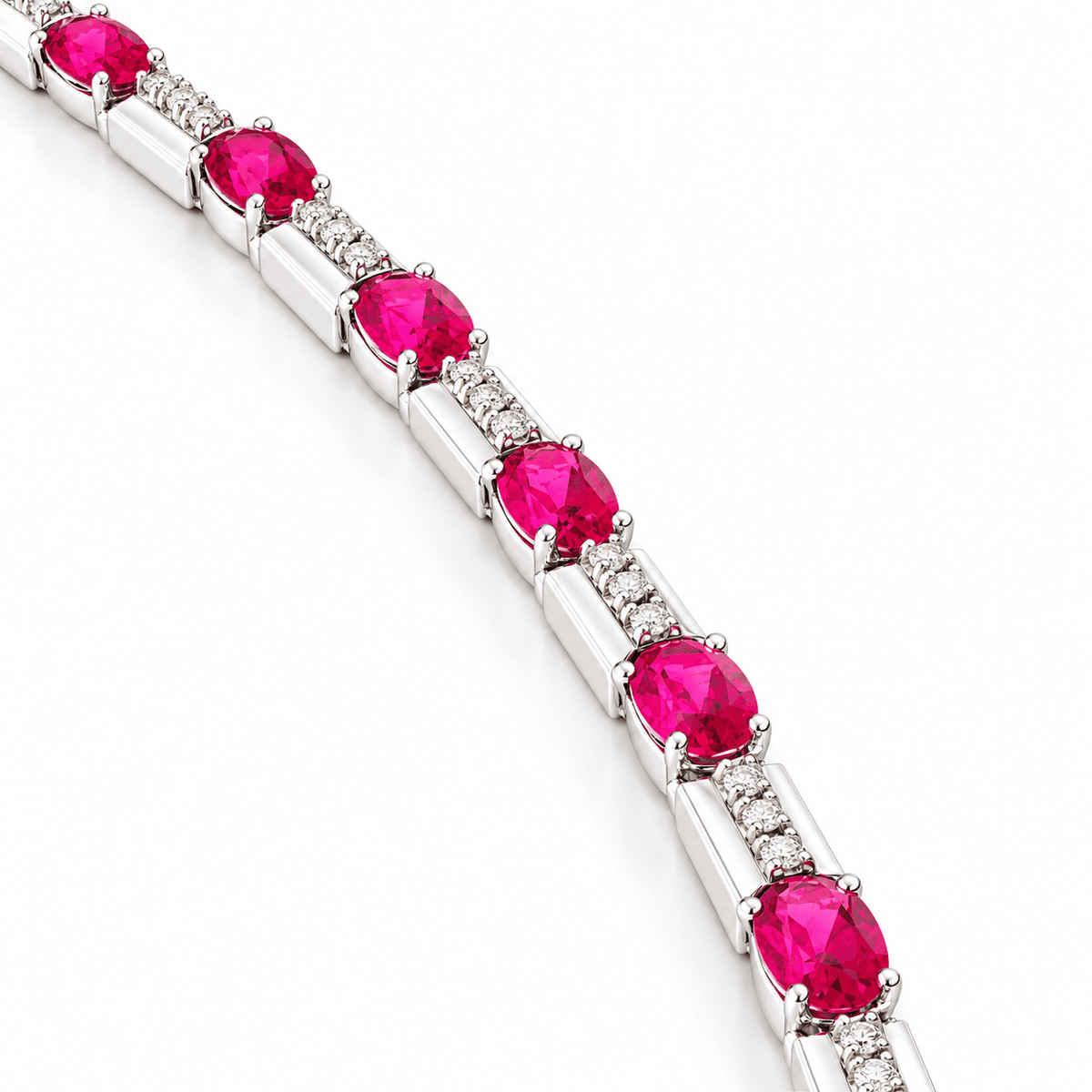 Estate 14K White Gold Pink Tourmaline & Natural Diamond Tennis Bracelet, 7.25 Inches