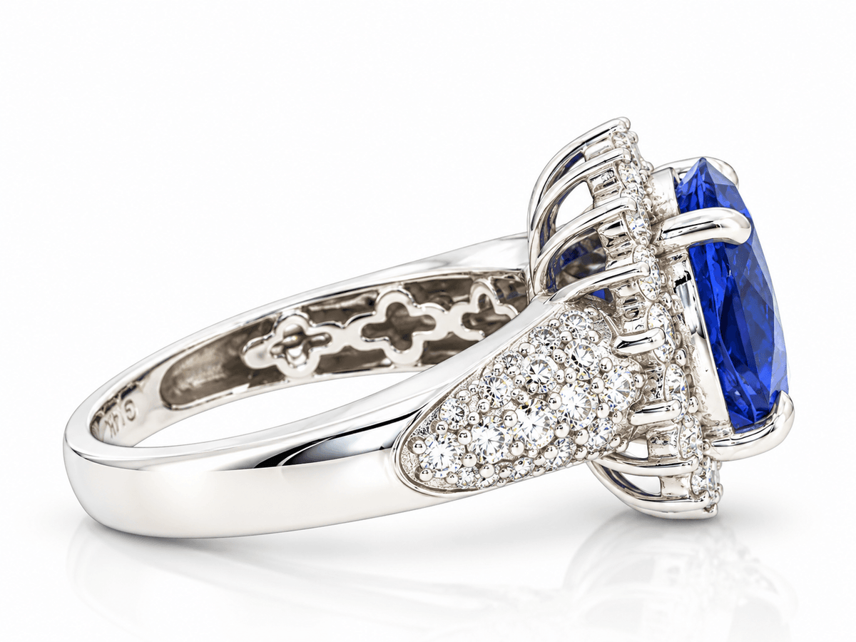 Estate 14KW 5.80ct Tanzanite & 1.07ctw Diamond Halo Statement Ring