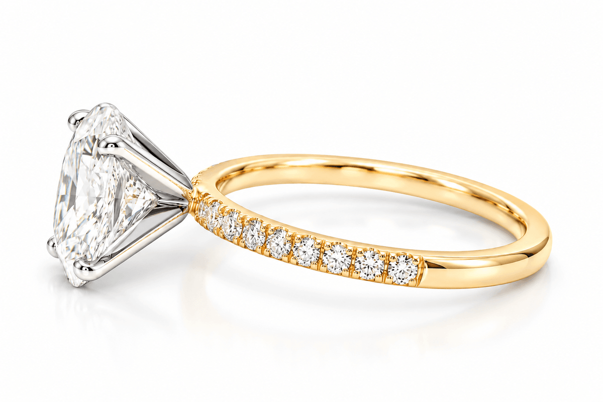 3.06ct G SI1 OVAL Lab-Grown IGI 14KT Yellow with White Prongs and 15x0.25ctw Natural G SI diamonds
