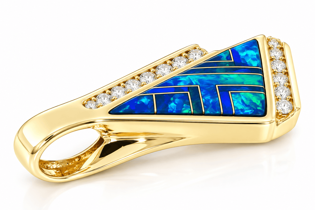 ESTATE Thane DeLeon signed 14K Gold Opal & 0.63ctw Natural Diamond Pendant (NO CHAIN) 8.2G
