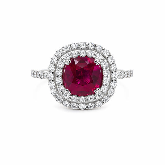 Burmese Ruby in Double Halo Diamond Ring