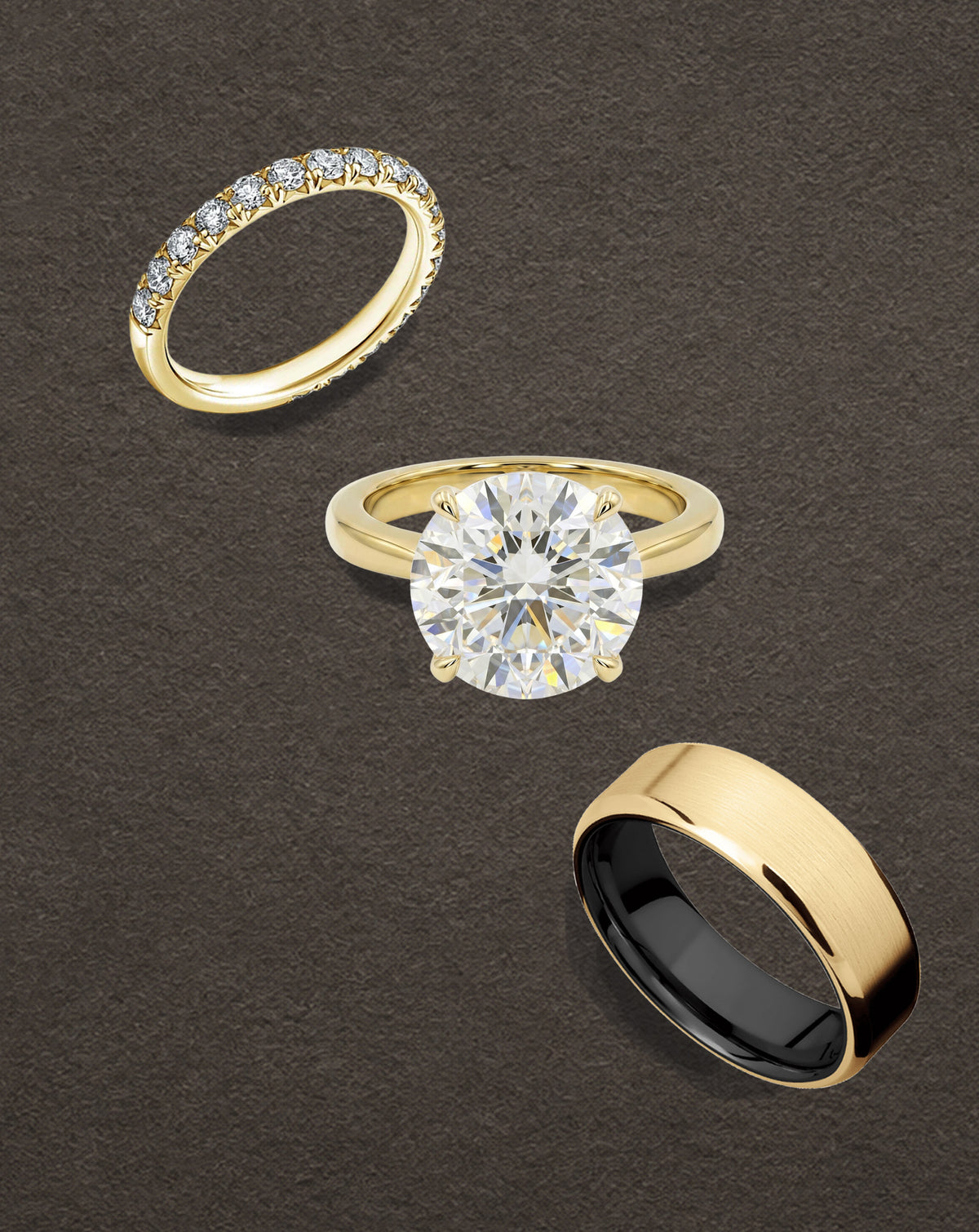 Custom diamond rings photographed together