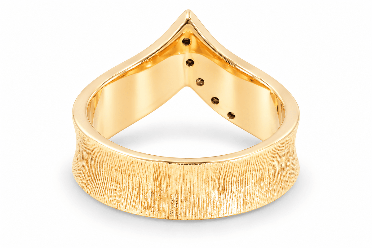 Vintage 14K Yellow Gold Florentine Chevron Diamond Statement Ring, 0.10ctw