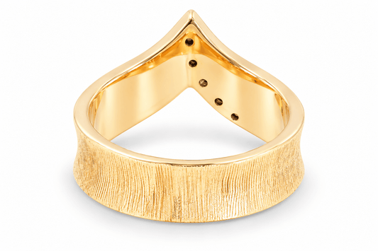 Vintage 14K Yellow Gold Florentine Chevron Diamond Statement Ring, 0.10ctw