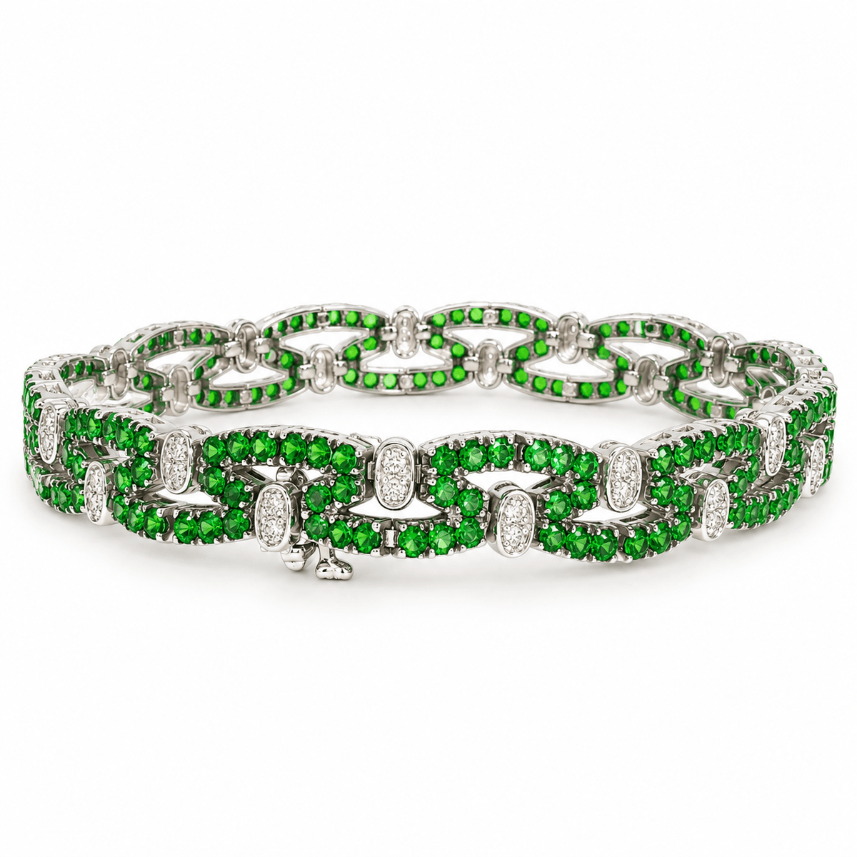 Estate 14K White Gold 5.28ctw Tsavorite Garnet & Diamond Link Bracelet