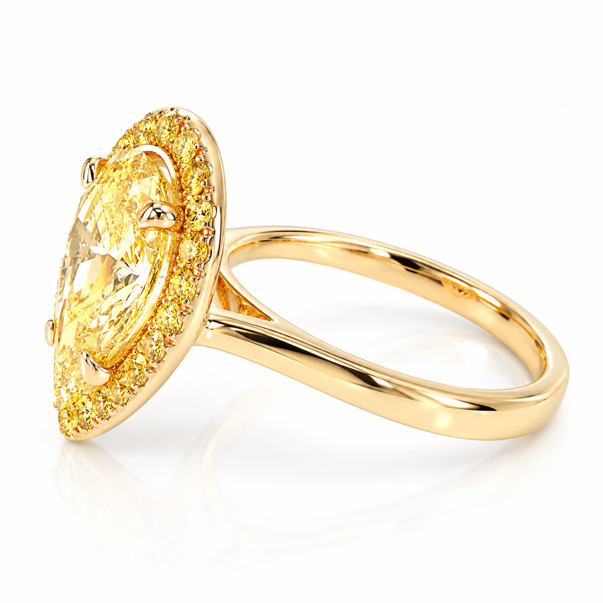 3.07ct Fancy Intense Yellow Pear Lab-Grown Diamond Halo Ring in 14K Yellow Gold