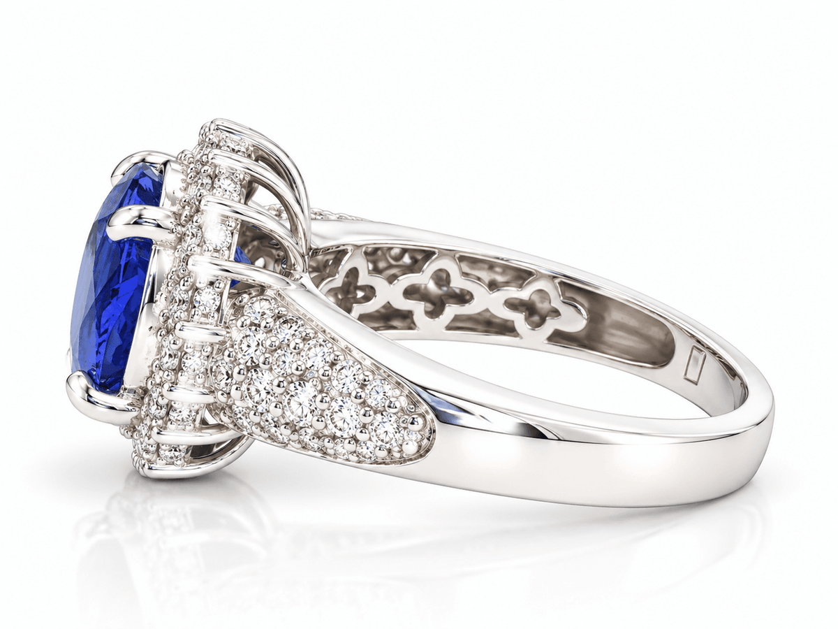 Estate 14KW 5.80ct Tanzanite & 1.07ctw Diamond Halo Statement Ring