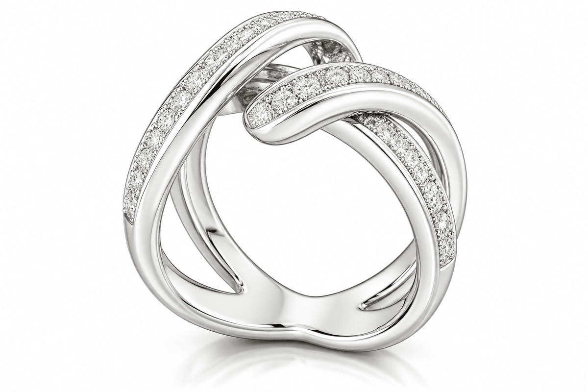 Estate 18K White Gold Diamond Interwoven Crossover Ring | 0.60 CTW | Size 6.75
